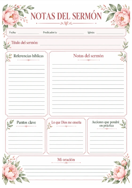 Modelo floral rosa para notas del sermón