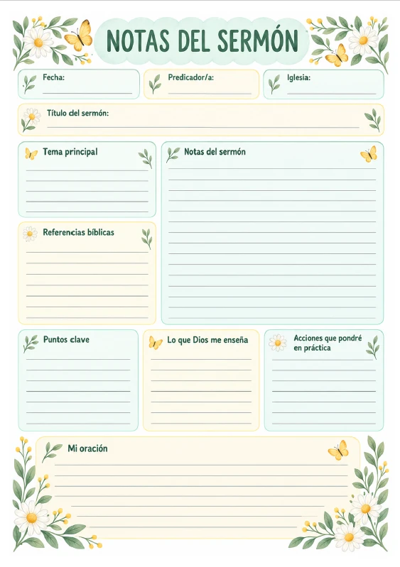 Modelo floral verde para notas del sermón